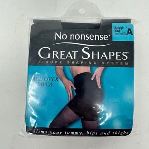 VTG No nonsense Great Shapes Figure Shaping Pantyhose Black Sheer Toe Size A